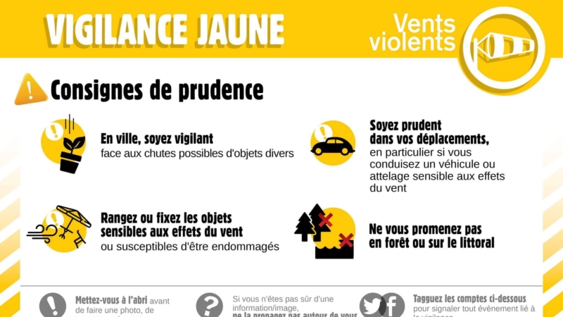 Vigilance météo | Jaune Vents violents – Lundi 27 janvier 2025